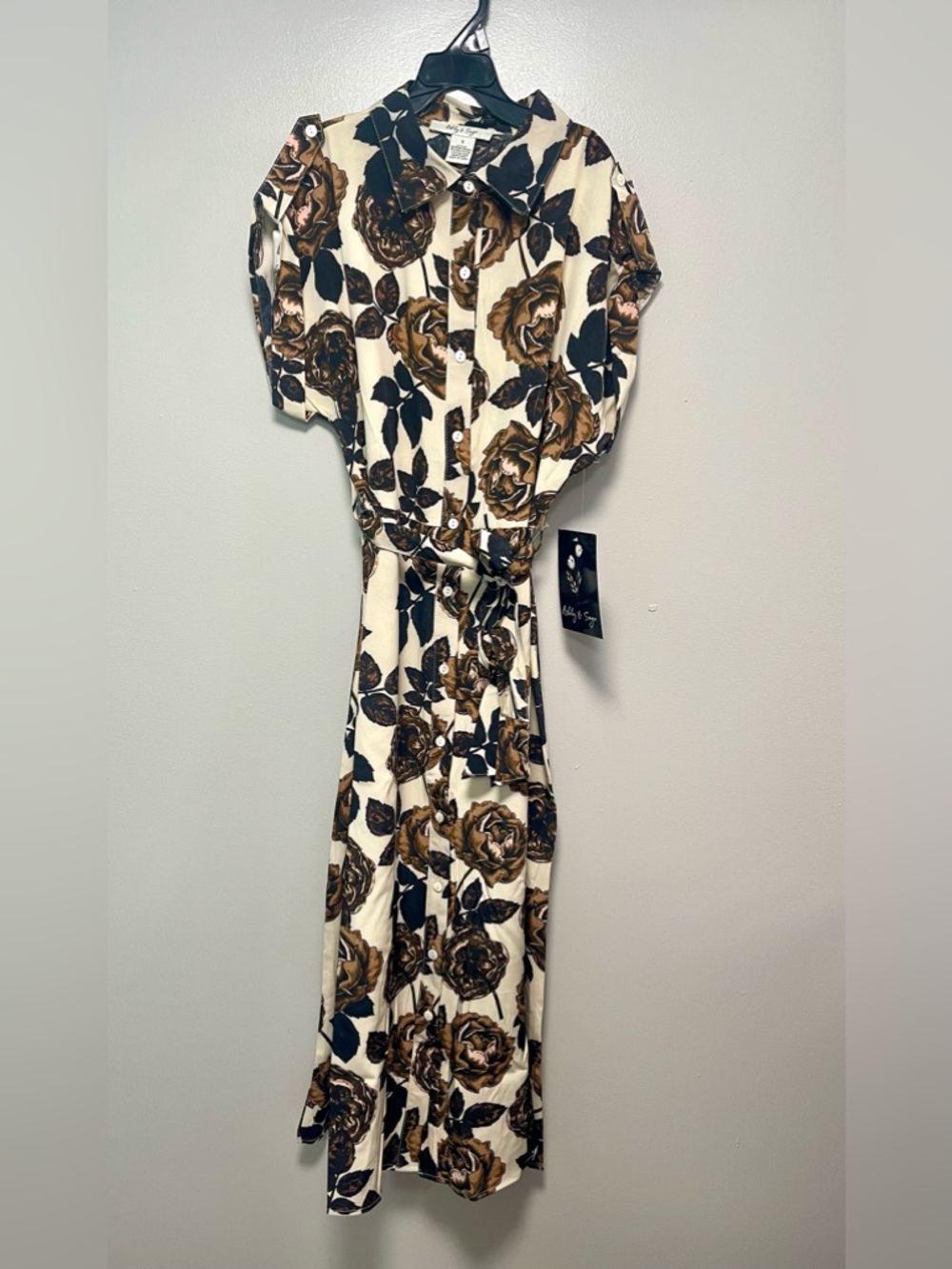 Floral Button-Front Maxi Dress in Cream and Brown